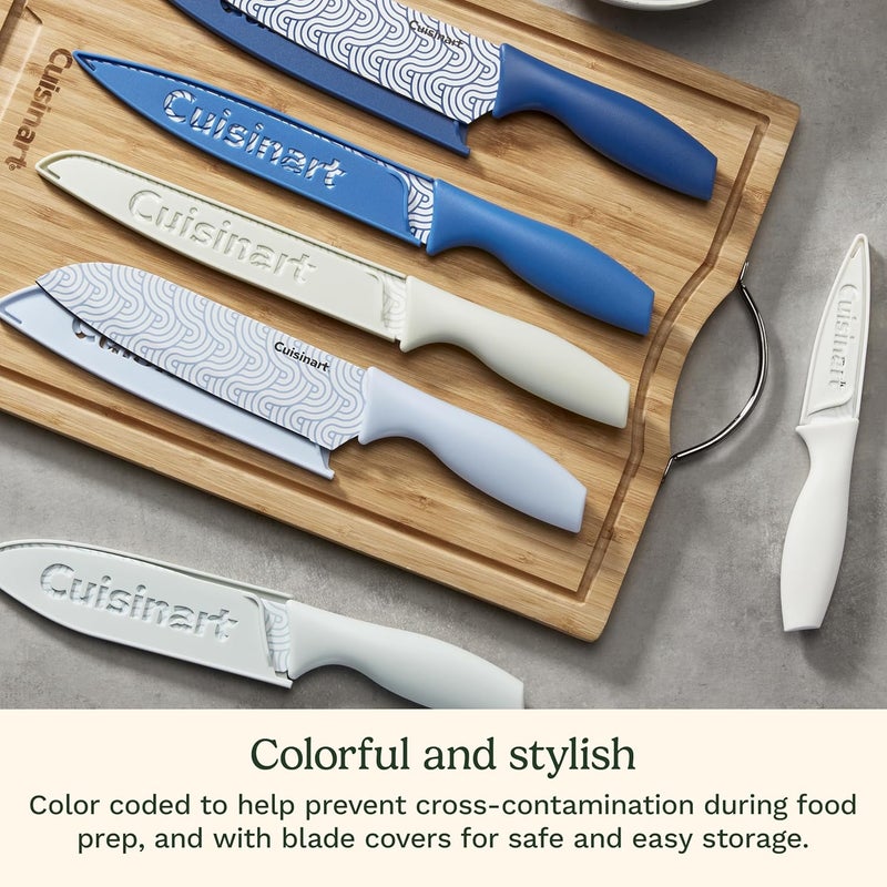 Cuisinart طقم سكاكين مطبخ مكون من 12 قطعة من أدفانتج، سكاكين من الفولاذ المقاوم للصدأ بجودة احترافية مع أغطية، طلاء ملون غير لاصق لسهولة التقطيع، مقابض مريحة، G1022-12BW - Image 4